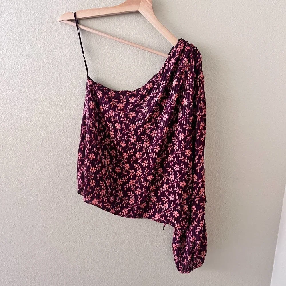 Ulla Johnson Enid Pink Cotton Silk Blend Floral One Shoulder Blouse US 0 - Picture 6 of 6